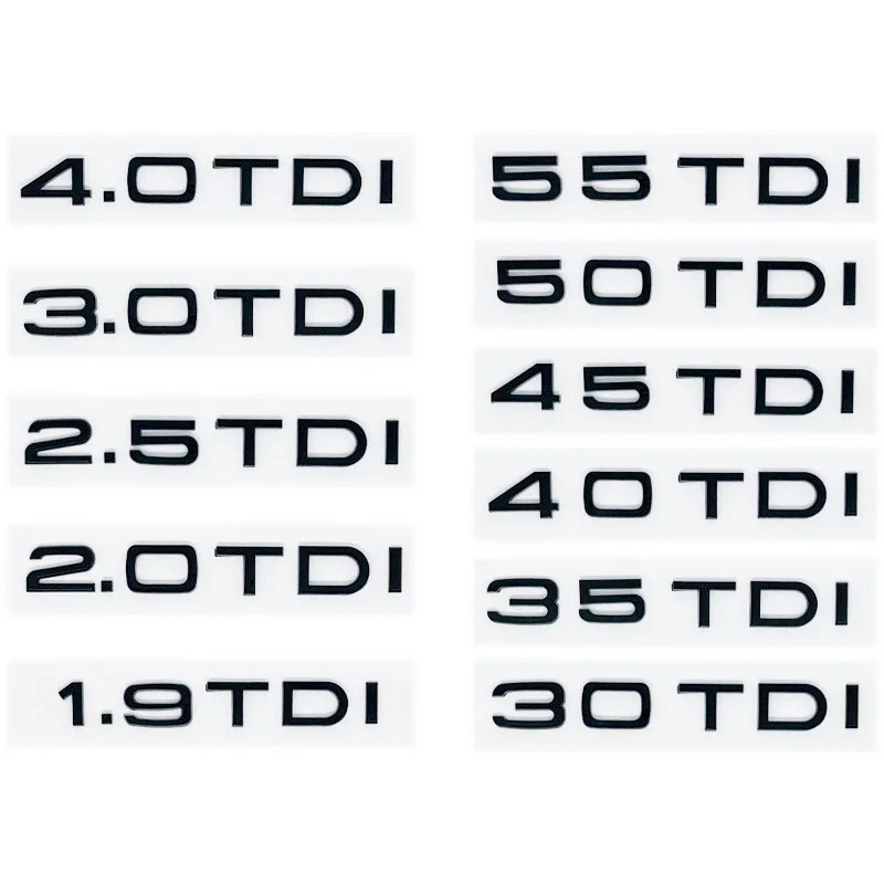 

Glossy Black Trunk Emblem Sticker for Audi A1/A3/A4/A5/A6/A7/A8/Q2/Q3/Q5/Q7/Q8 - 1.9/2.0/2.5/3.0/4.0 TDI & 30-55 TDI Badge Decal