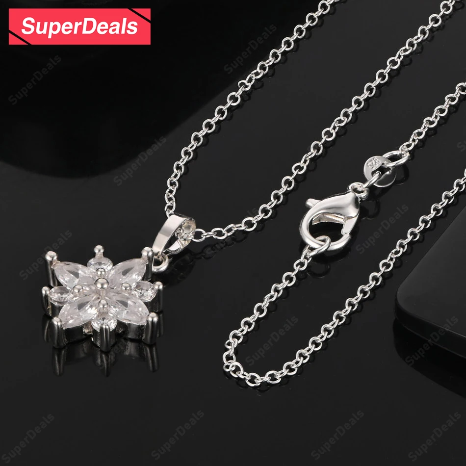 

SuperDeals AAA Zircon 925 Sterling Silver Flower Pendant Necklace Girls Birthday Gift Party Fashion Fine Jewelry 16-30 Inch