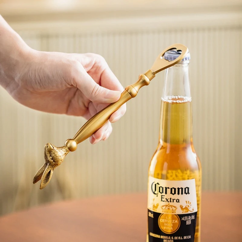Vintage Brass Rabbit Bottle Opener, European Beer Opener Tool, Luxury Home Bar Accessory, Creative Kitchen Gift for Men & Women.