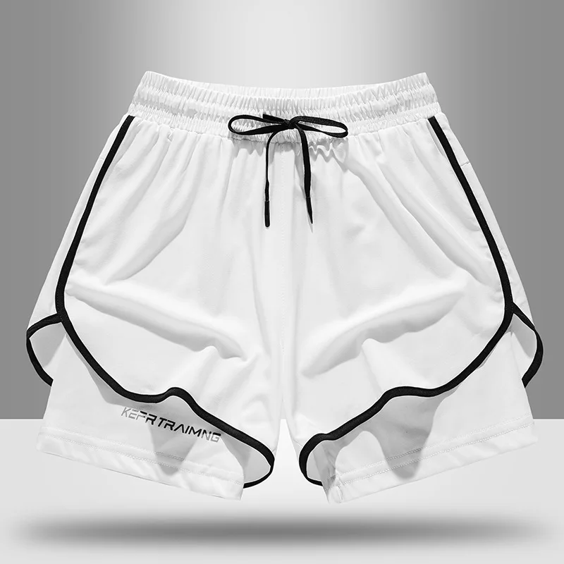 Sports Shorts Men's Summer Marathon Track and Field Fitness Running Lined Quick-drying Ice Silk Training Pants Three-point Pants