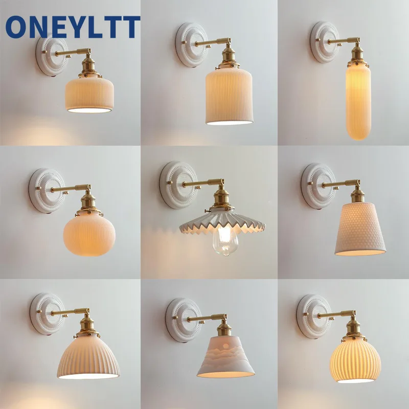 

New Japanese style pleated wall lamp for bedroom headboard, Nordic homestay background wall designer's all copper lamp
