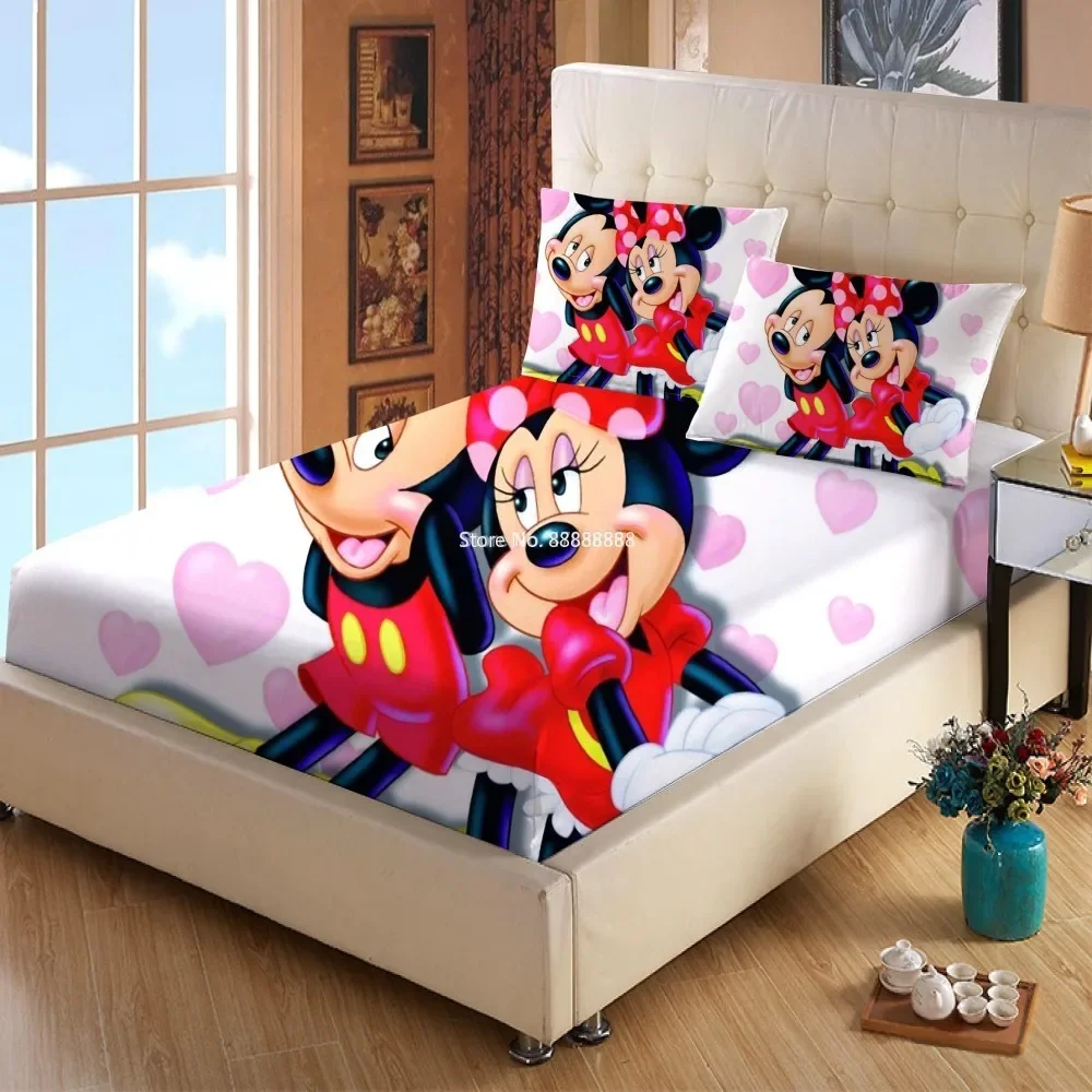 Disney Minnie Mouse Dancing Mickey Mattress Cover Fitted Sheet Bed Sheets Bed Linen for Child Kids Teen Bedspread Bedroom Decor