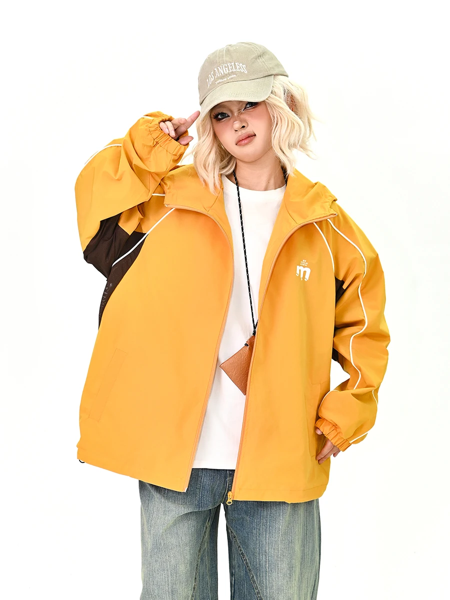 

Color Blo Letter Hooded Jaet Women's Loose BF American Trendy Coat Street Sle Spring 2026 Youth Casual Long Sve