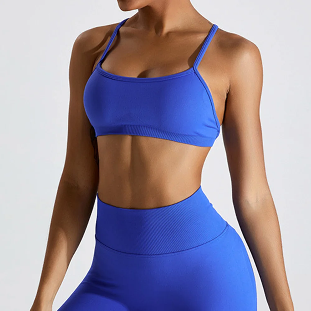 Seamless Soft Cross Back Women Sports Underwear Fitness Bra Tights Yoga Vest High Strength Shockproof Gym Sports Top Push Up Bra