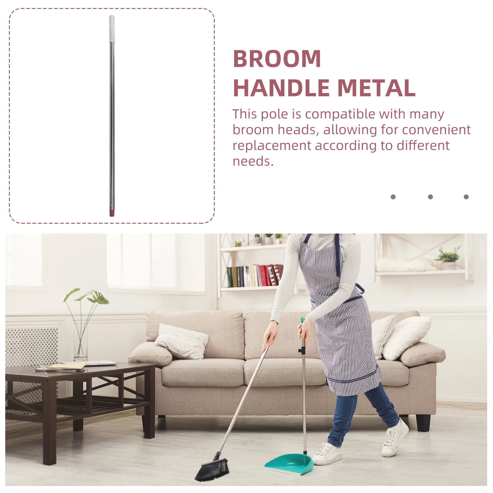 

Broom Handle Stainless Steel Extendable Rod Plastic Floor Cleaning Mop Handle Compatible Random Color