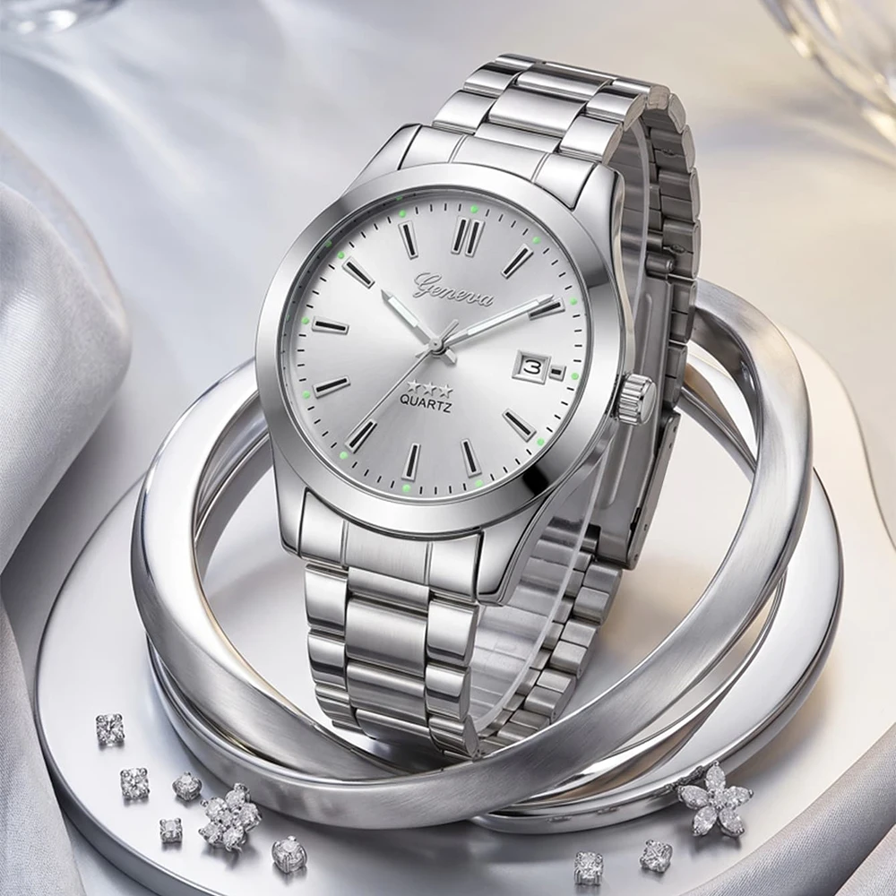 2Pcs/Set Unisex Jewelry Watches Women's Wristwatch Accessories Silver Fashion Trendy Elegant Classic Exquisite Vintage Light Luxury Luxury Watch Set Suitable for Daily Outfits Perfect Holiday Gift