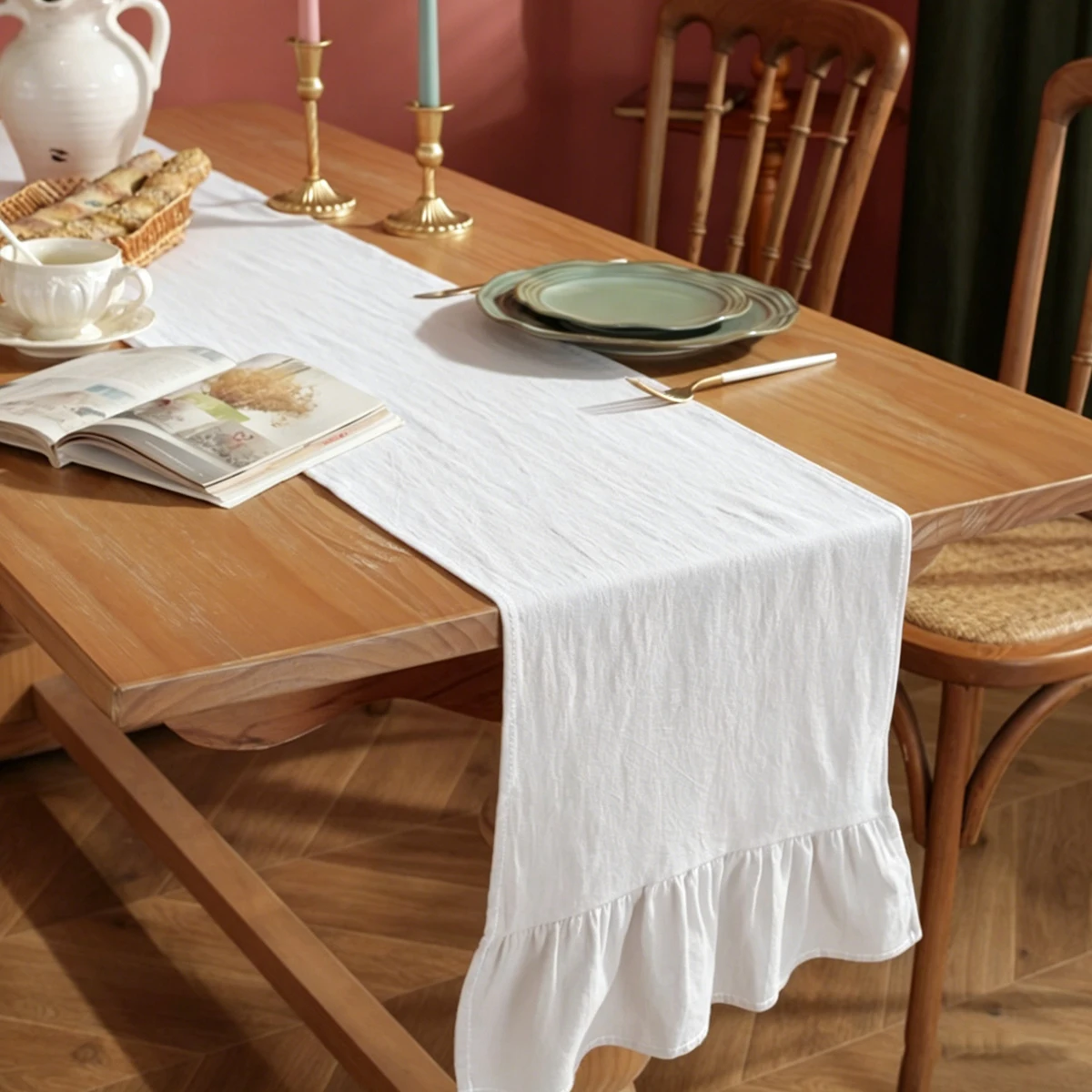 Solid Color Ruffled Table Flag, Reusable, Washable, Suitable for Decorating Parties, Restaurants, Kitchens, And Dining Tables