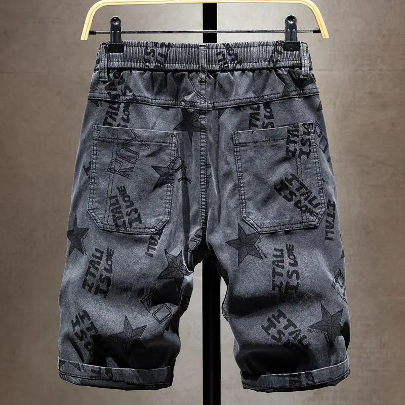 Men's Cargo Shorts with Draw String Male Short Pants Oversize Hip Hop Printed Big Size Homme Distressed Japanese Street Style