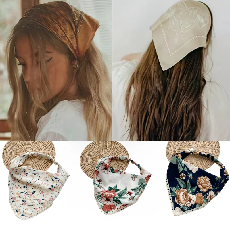 

Fashion Bohemian Hair Bands Flower Solid Color Triangle Hair Scarf Headband Women Accessorie Non-slip Elastic Headwear