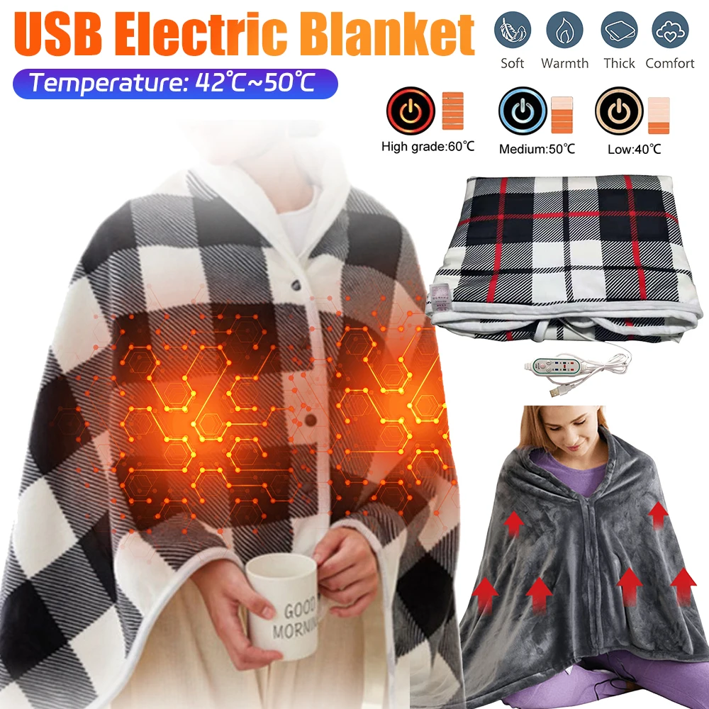 

Mink Velvet Wearable Electric Blanket Multifunctional Timer Function USB Electric Heating Shawl Home Office Back Knee Warmer