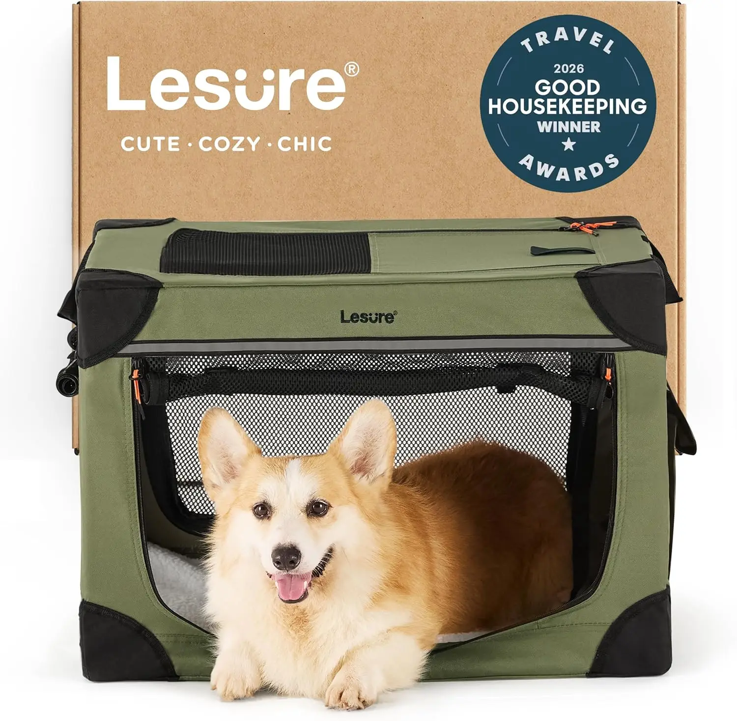 

Soft Collapsible Dog Crate - 26 Inch Portable Travel Kennel for Small Dogs, Foldable with Mesh Windows, Green