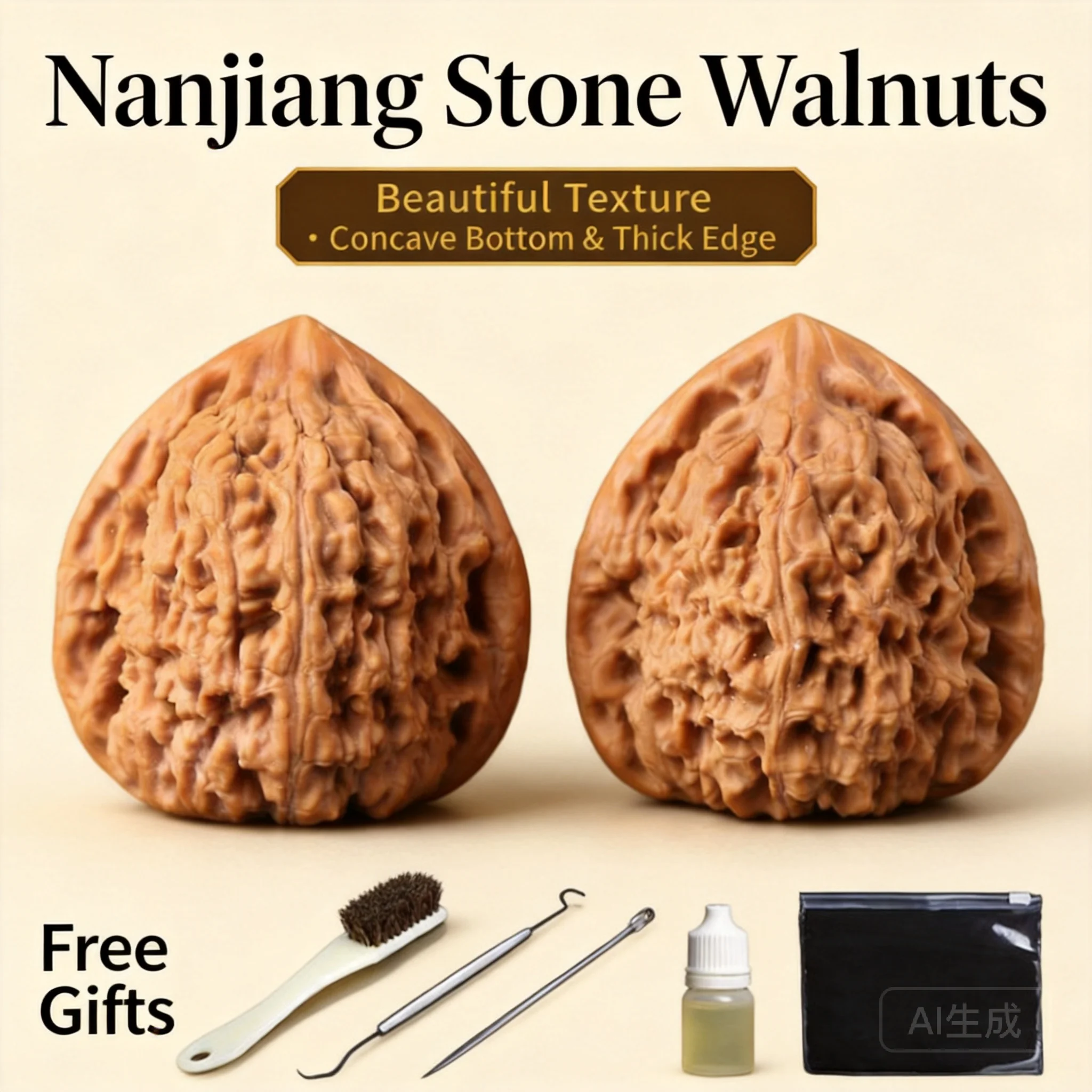 Natural Nanjiang Stone Wenwan Walnut Handheld Massage Collectible Chinese Craft Good Luck Gift For Men Multiple Sizes 34mm To