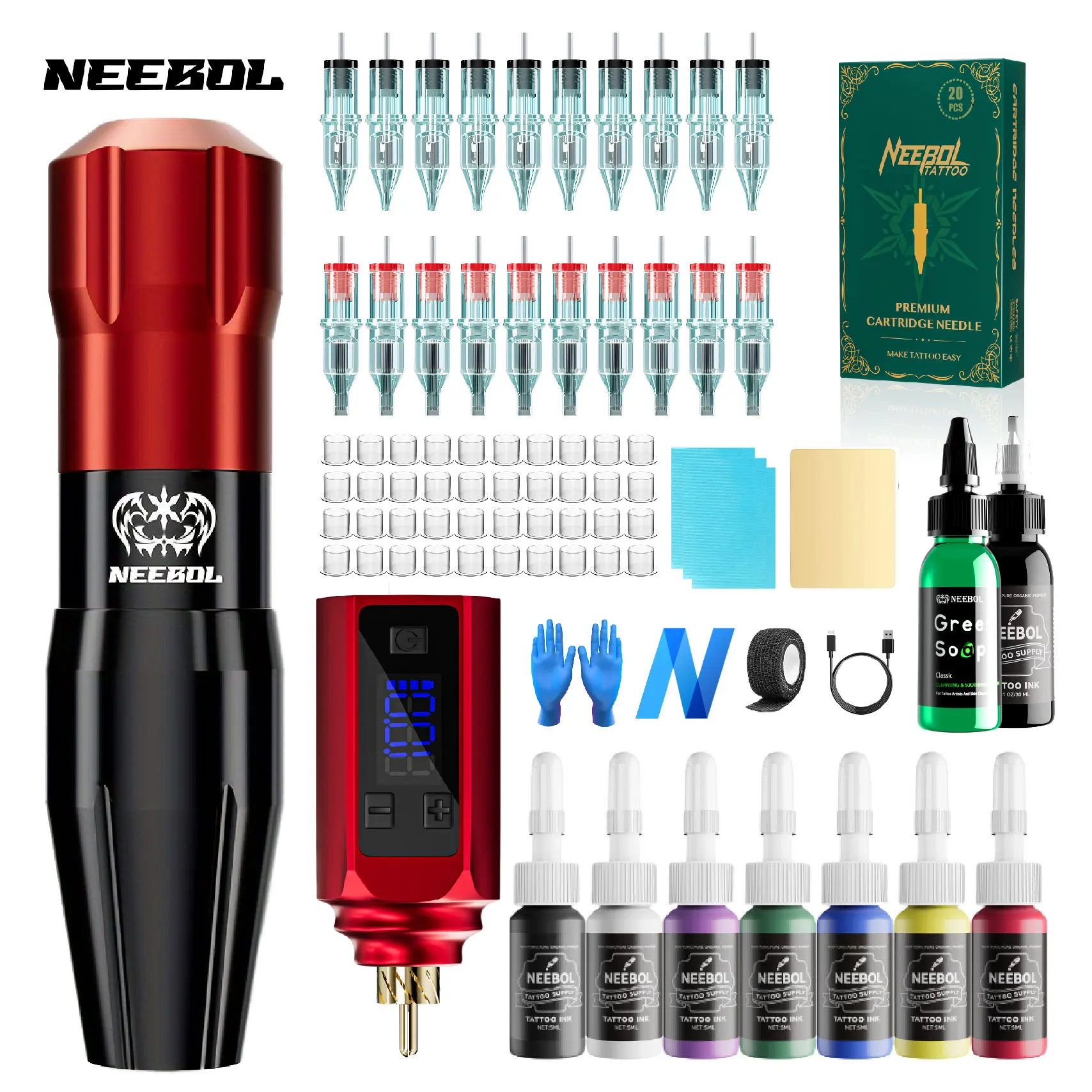 

Neebol Wireless Tattoo Pen Kit Tattoo Machine with Power Supply Needles Inks Tattoo Supply Gift for Beginners