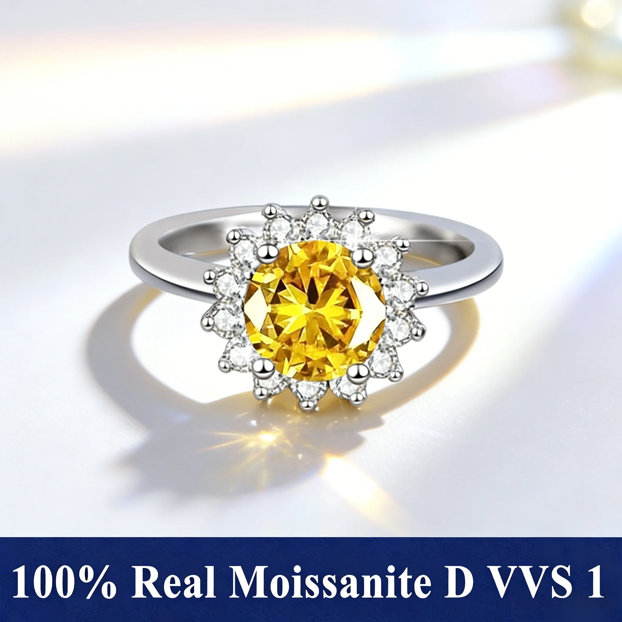 [Promotion]Sunflower Adjustable Size Rings With GRA Certificate S925 Silver Moissanite Ring 18K White Gold Plated Diamond Rings