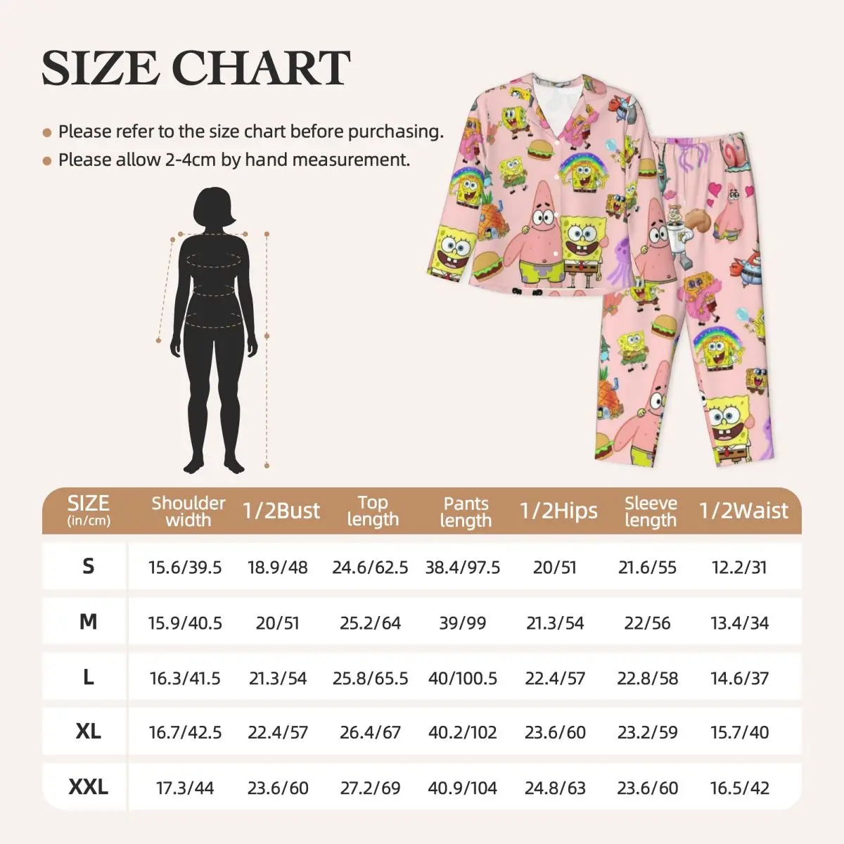 SpongeBob SquarePants Women\'s Pajamas Set Button Down Pajama 2 Piece Suit Pyjama Femme Nightwear Loungewear