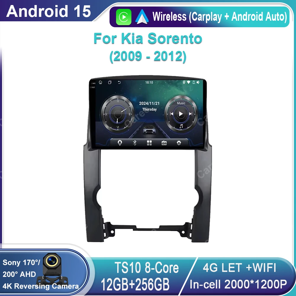 

Автомагнитола для Kia Sorento 2009-2012, Android Auto, мультимедийный плеер, GPS-навигация, стерео, головное устройство, 5G WIFI, QLED, BT, без 2DIN DVD