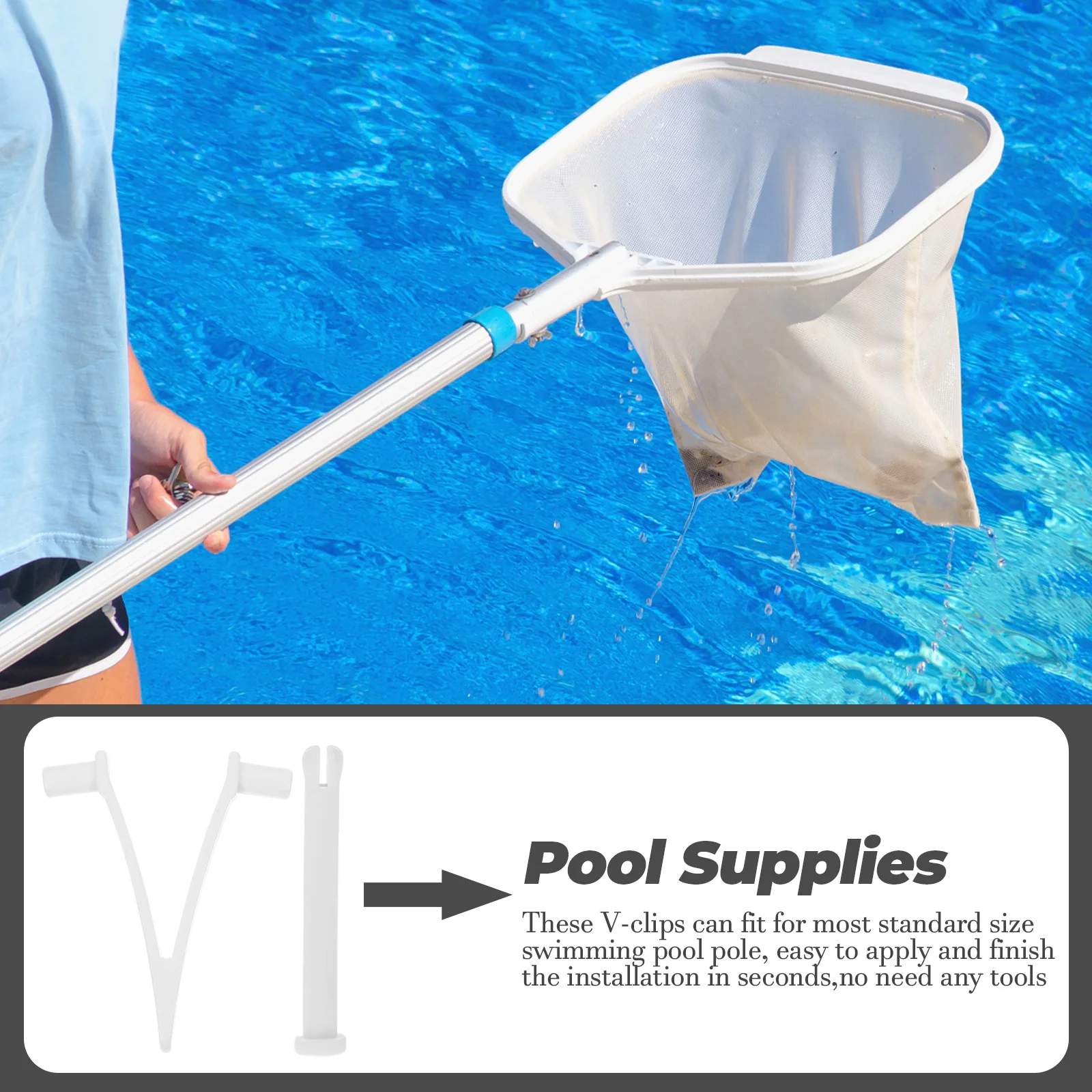 

5 Sets Pool Clips Locking Pins for Skimmer Rake Brush Handle V Clip Swimming Pool Supplies Durable Plastic Fits