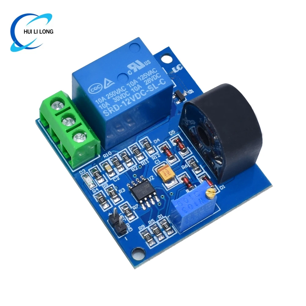Módulo sensor de protección contra sobrecorriente DC12V 0-5A, sensor de detección de corriente CA, relé, salida de señal de conmutación