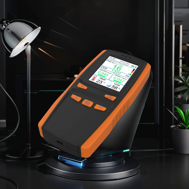 Multi functional air quality detector CO2/PM2.5/HCHO/TVOC handheld gas detector temperature and humidity meter