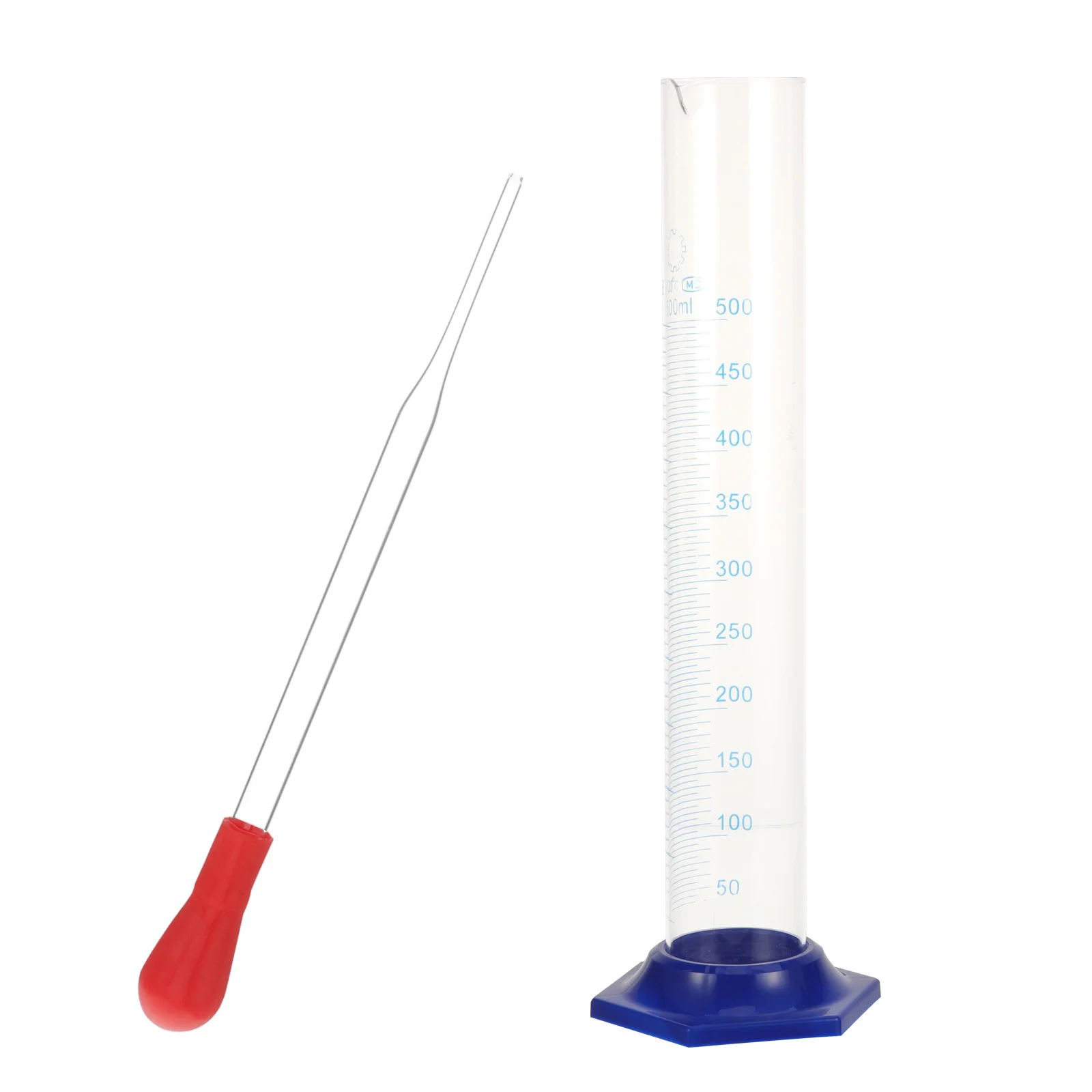 2 قطعة 500 مللي مجموعة قطارة اسطوانة متدرجة الزجاج لاختبارات المختبر مقاومة ممتازة لقاعدات الأحماض قياس اسطوانة القطارة