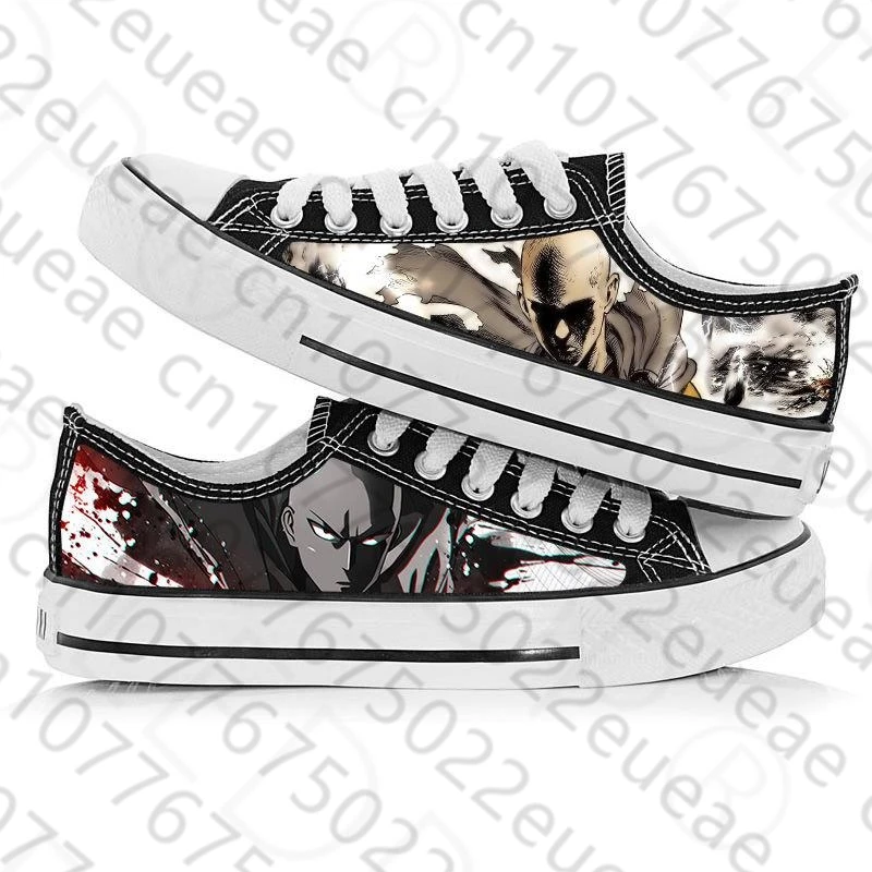 Spring New Unisex Anime ONE PUNCH-MAN Saitama Stamp Casual High Ankle Canvas Shoes Low Flat Plimsolls Duck Shoes Sneakers