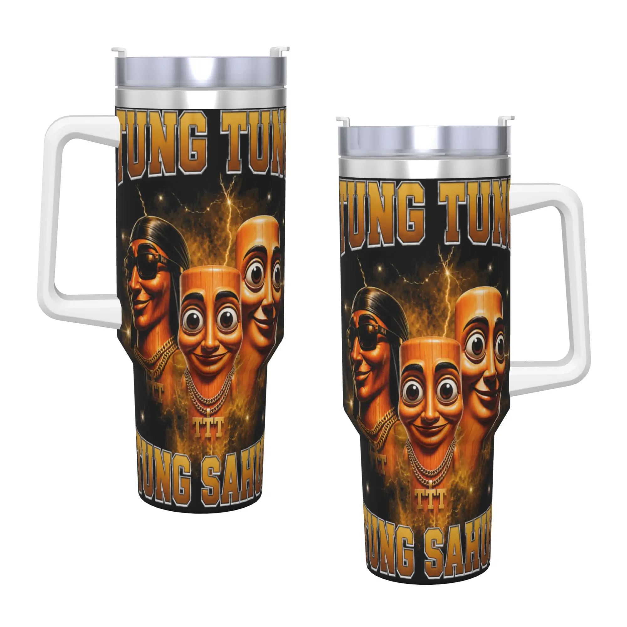 Stainless Steel Tumbler Tung Tung Sahur Internet Brainrot Humor Gen Alpha Gen Z Car Mugs Hot Drinks Water Bottle Leakproof  Cups