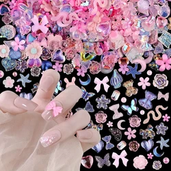 아크릴 나비 나비 곰 꽃 하트 크라운 네일 참, AB 네일 라인스톤 크리스탈 보석, 멋진 네일 아트용, 100 개