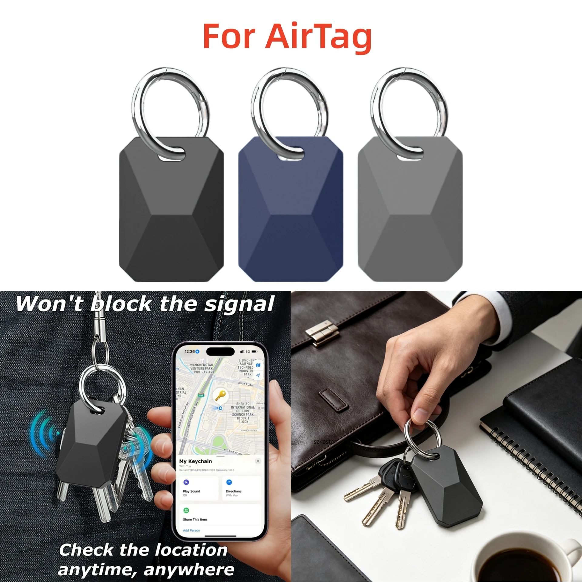 Soft Silicone Protective Case Shockproof Tracker Cover Anti Lost Keychain for AirTag Hold for Keys Suitcases & Bags