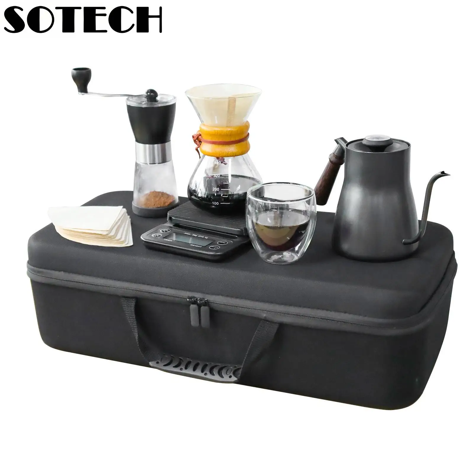 Pour Over Coffee Maker Portable Outdoor Travel Camping Coffee Set with Steel Kettle Manual Grinder Glass Cup Filter Paper Gift