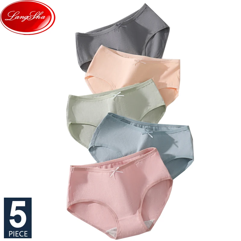 LANGSHA 5Pcs/Set Panties Women Soft Cotton Briefs Underwear Sexy Bow Breathable Seamless Ladies Underpants Female Lingerie M XXL