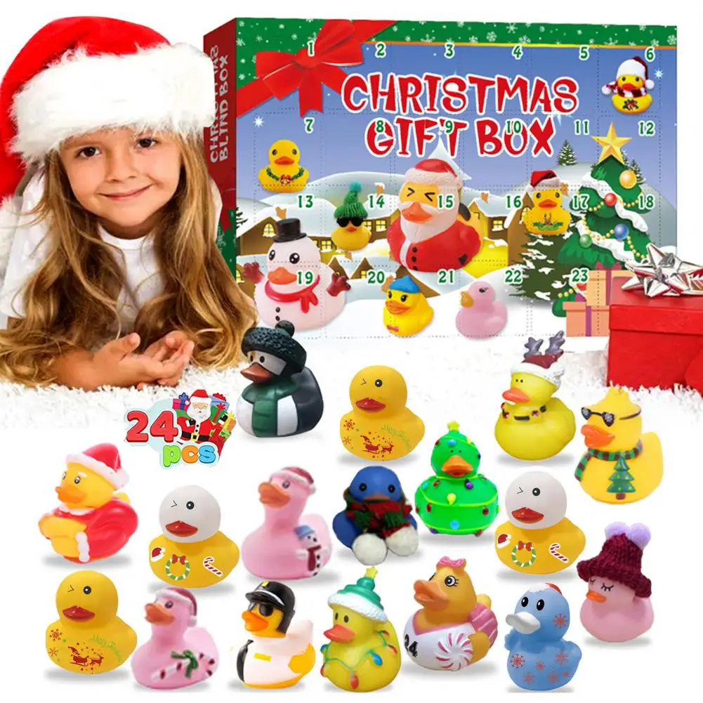 Bebek Advent kalender Natal hitung mundur bebek kotak buta Mini vinil kartun patung kedatangan kalender mainan Set untuk anak-anak dewasa