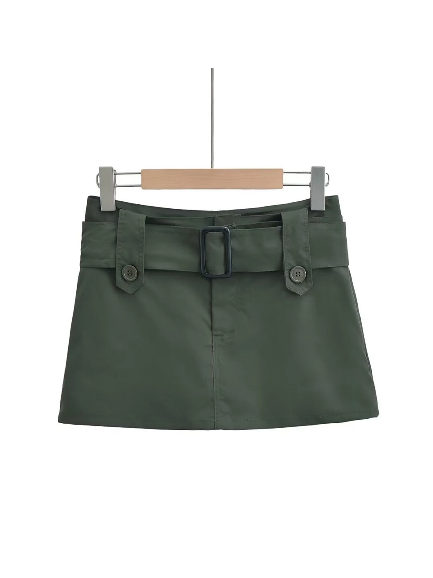 Women's Army Green Wrap Skirt 2000s Vintage Korean Style Y2k Gyaru Short Skirt Harajuku Low Waist Shorts Skirts Clothes Summer