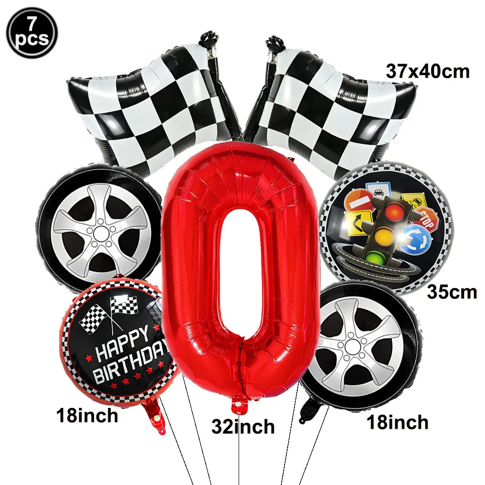 Race Car Balloon Black White Checkered Flag Tire Foil Balloon Number Balloon Set for Racing Car Theme Birthday Decorations - view 3