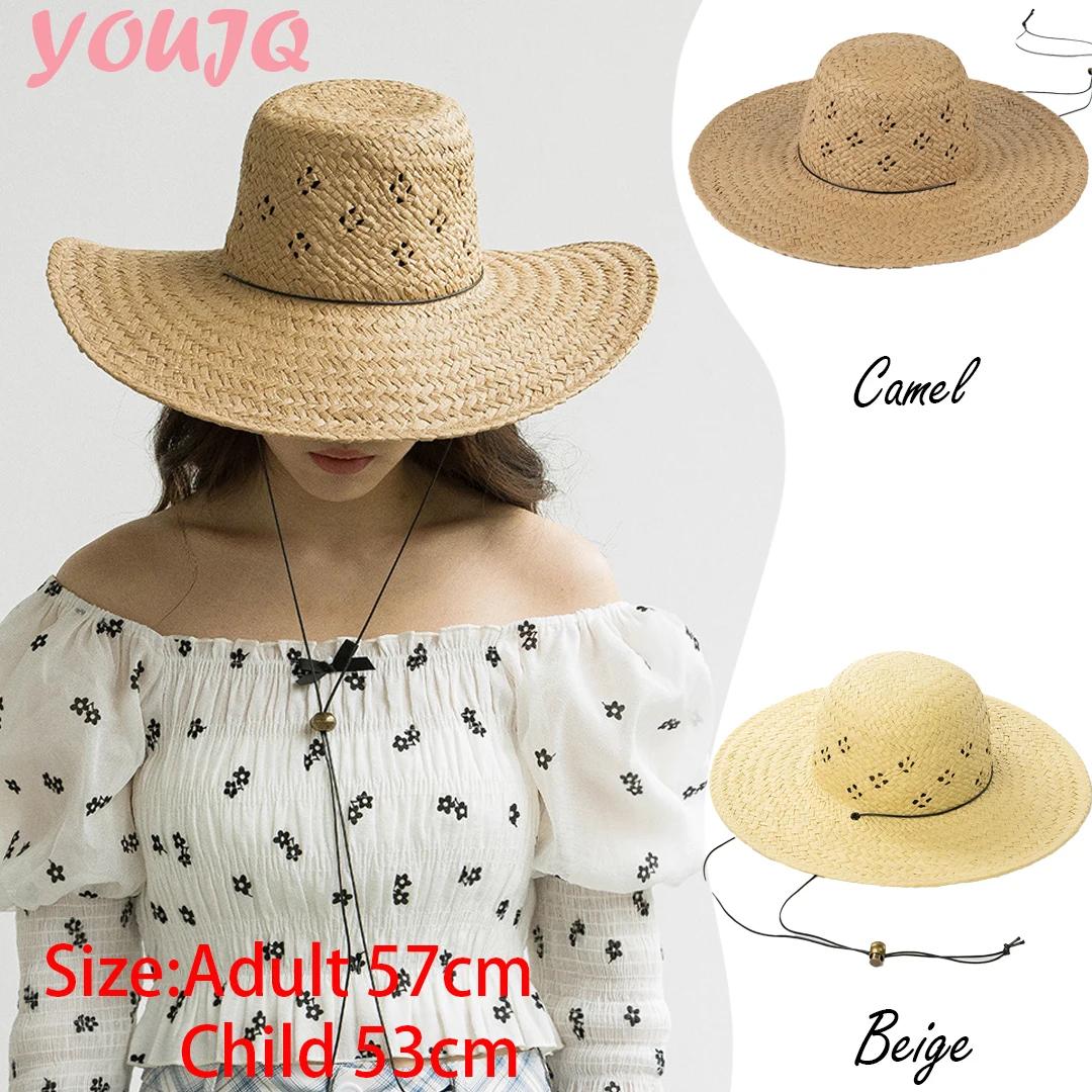 

Hand-knitted Straw Hat with Openwork Design for Parents Child Head Circumferences -a Must-have for Families for Sun Protectio