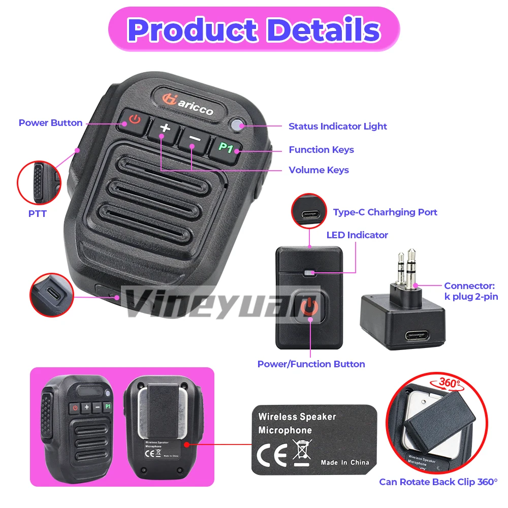 k8 Wireless Bluetooth Speaker Microphone Handheld Speaker Mic For Quansheng UV K5 K6 K58 Baofeng UV-5R  Kenwood Walkie Talkie