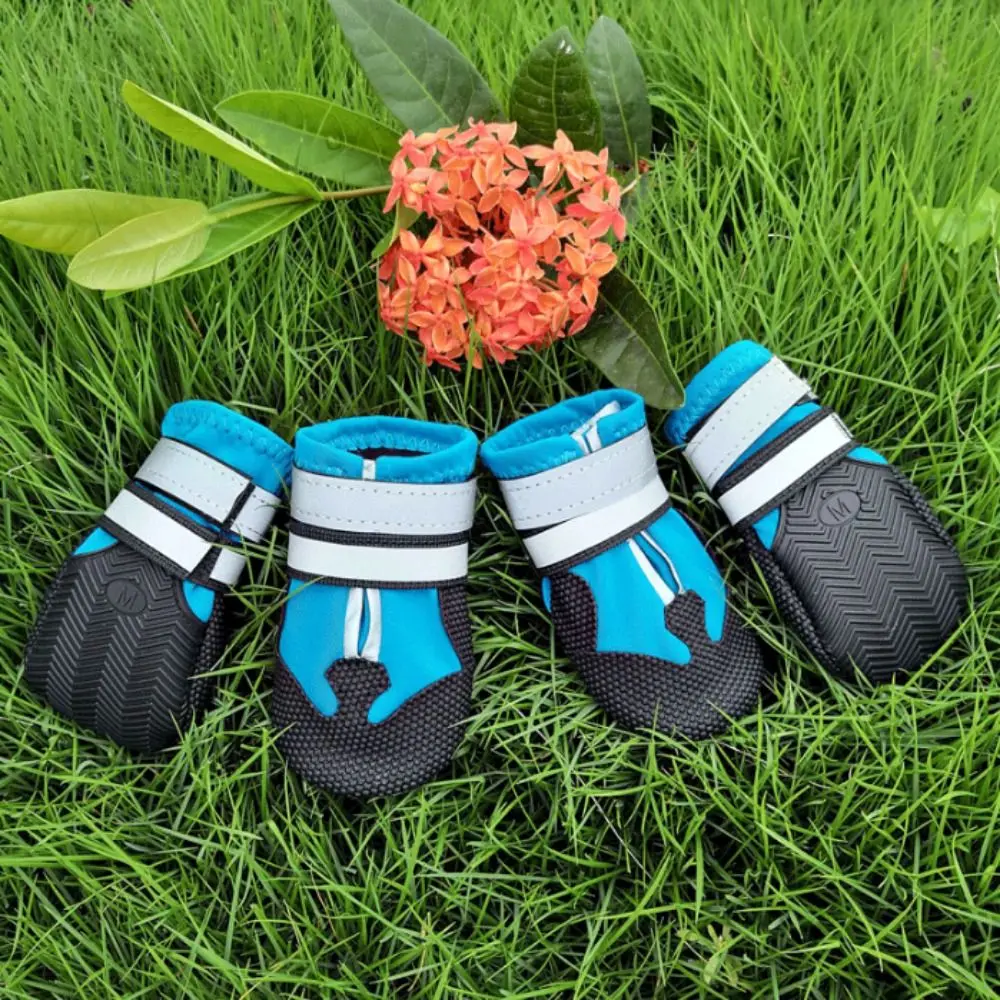 4pcs/set Non-Slip Dog Outdoor Sports Shoes Breathable Reflective Dog Anti-slip Rain Boots TPR/Waterproof Cloth Wear Resistant