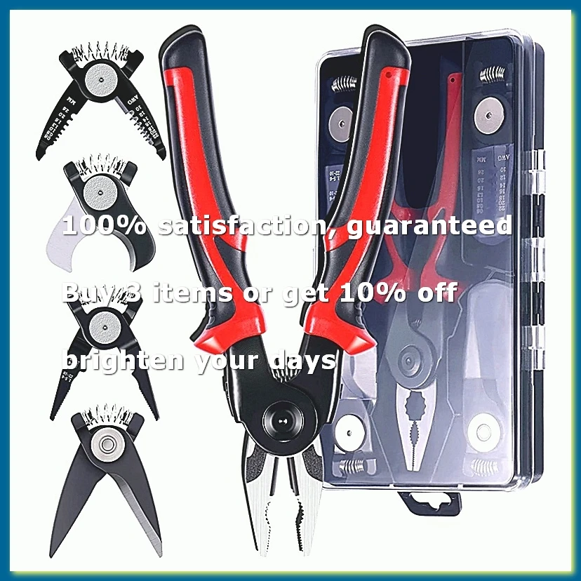 ●5-PCS Plier Tool Set, 5 in 1 Versatile Tool Kit, with Linesman Plier, Wire Stripper, Crimping Tools, Sheet Metal Shear