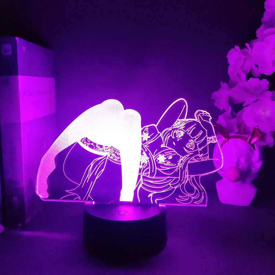 Kawaii 3D Night Light for Men\'s Bedroom Decoration Cute Waifu Figure Birthday Gift Bedside Neon Light Atmospheric LED Manga Lamp