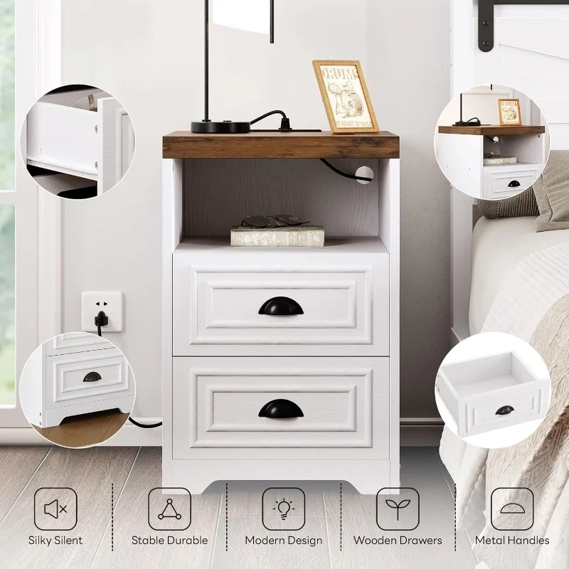 طقم غرفة نوم e، شريط طاقة، طقم أثاث غرفة نوم مكون من 3 قطع، خزانة ذات 6 أدراج وطاولتين ليليتين، خزانة ذات أدراج