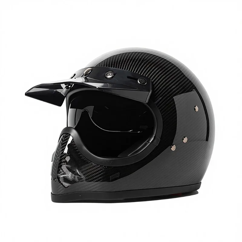 Airo ZTEAM12K Carbon Fiber Shell Retro Full Helmet with Visor for Men's and Women's Four Seasons Cross-country Motorcycle Riding