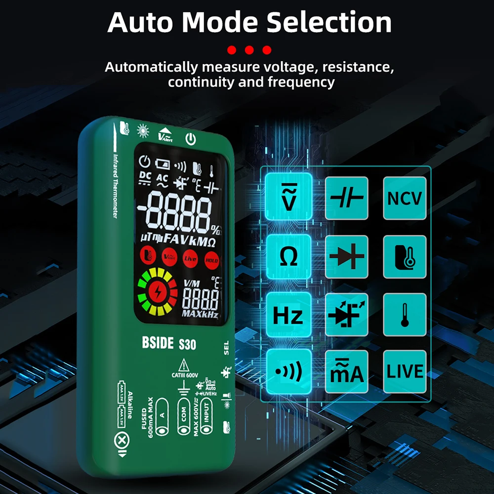 BSIDE S30 Smart Digital Multimeter 15V Diode Infrared Thermometer AC DC Voltage Current Recharge Professional Electronic Tester