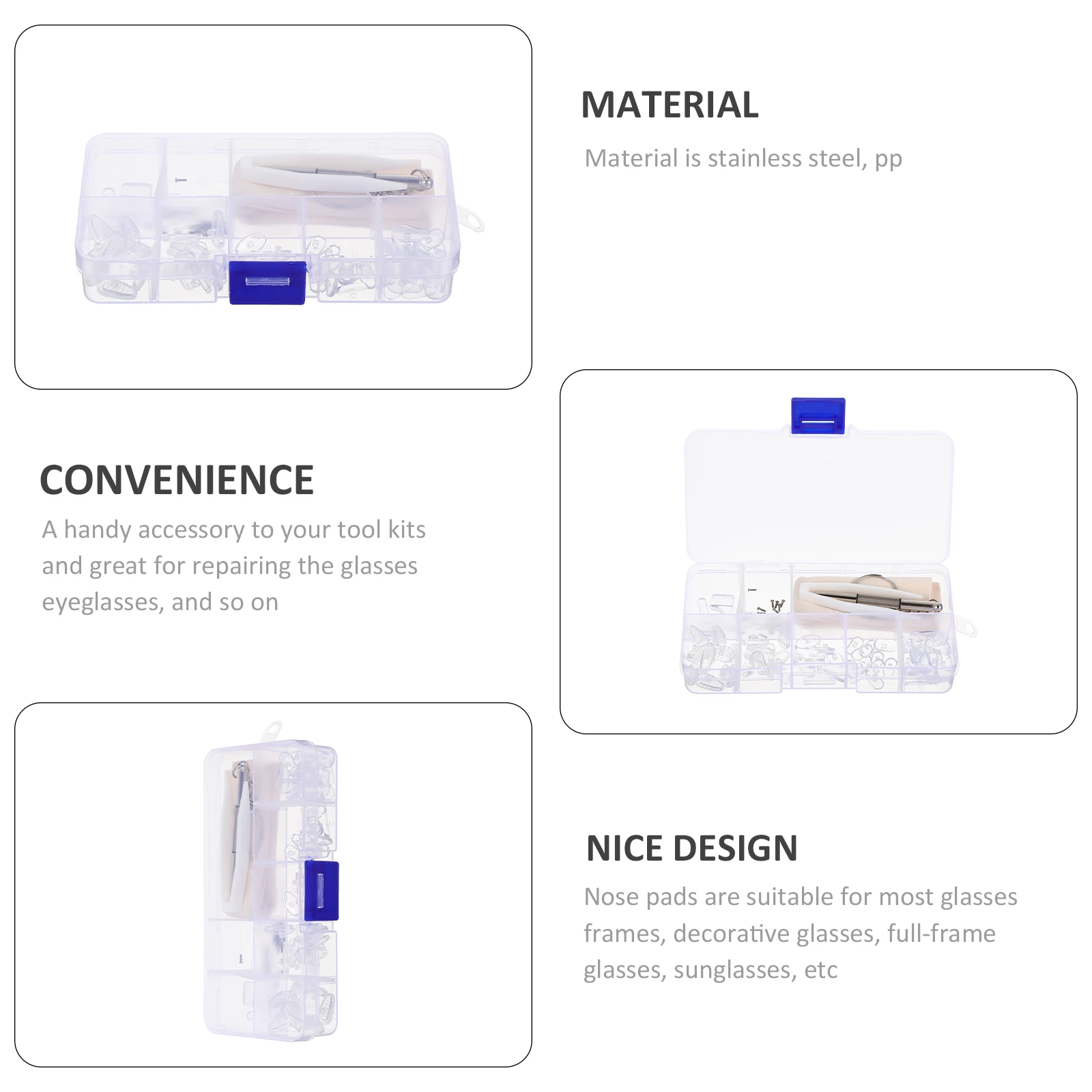

1 set Glasses Repair Tool Nose Pads Anti slip Eyeglasses Replacement Screw Kit PP Material Suitable Glasses Frames Sunglasses