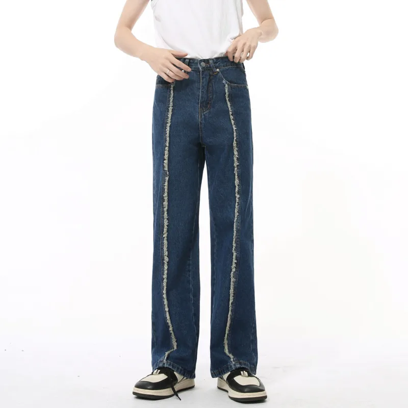 [OIMG] Autumn New Product Hairy Edge Trendy Brand Jeans Design Sensation Explosive Street Straight Tube Wide Legs