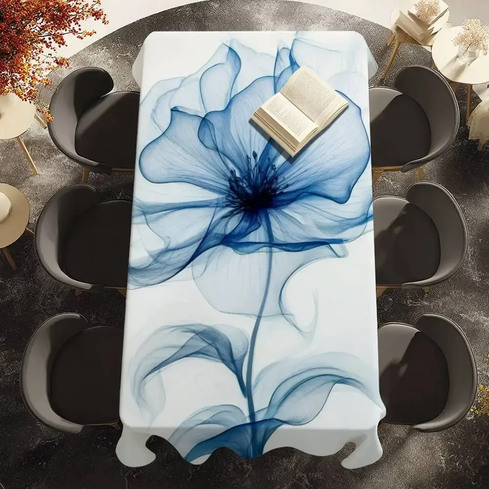 Transparent Flowers Table Cloth Picnic Terrace Restaurant Holiday Party Washable Stain-Proof Polyester Tablecloth