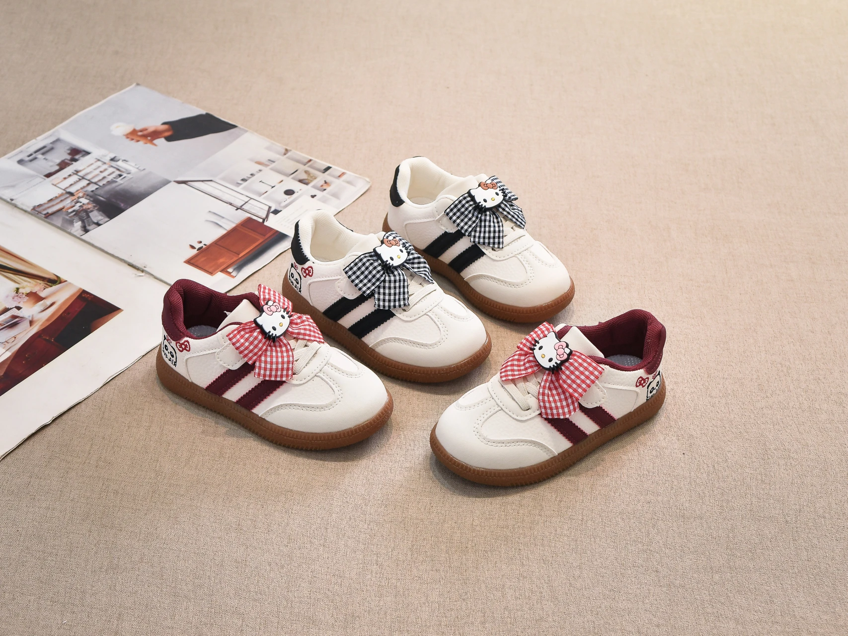 

Kids'Casual Shoes ​Sneakers PU Leather Bow Hello Kitty Spring Shoes For Girls Anti-slip Soft Bottom Red Black Size 26-36