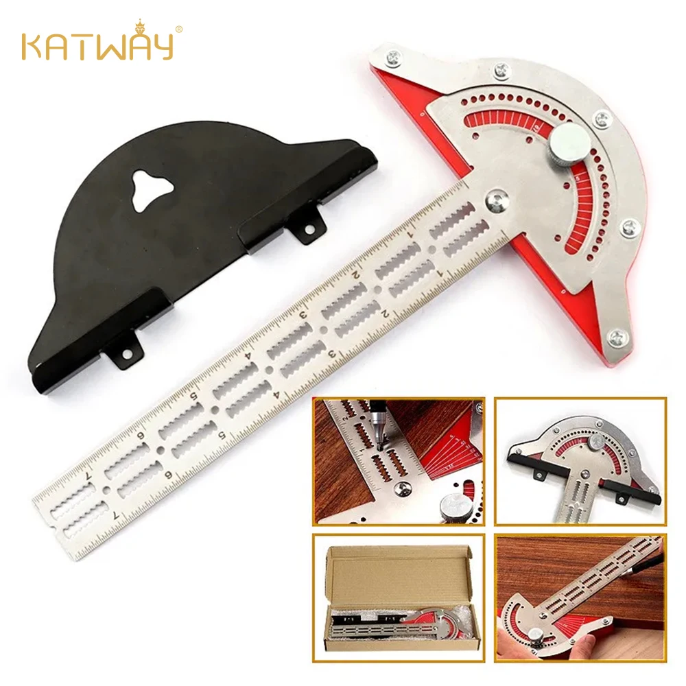 KATWAY Precision Carpenter Angle Protractor Stainless Steel Measuring Tool Woodworkers Edge Ruler HH-AA92