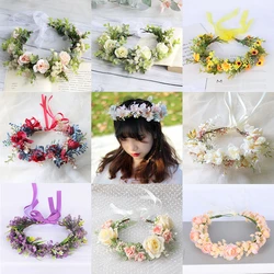 Hot Selling Spring Bohemian Flower Crown Women's Beach Hawaii Floral Garland Romantic Faux Rose Wedding Wreaths Headband Flowers