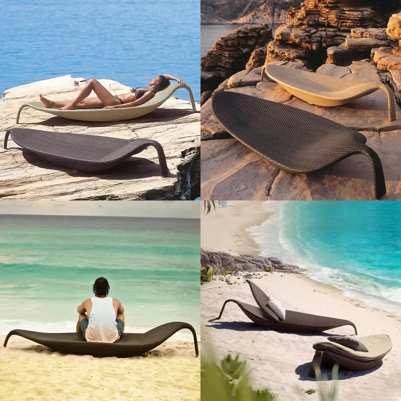 for Durable Modern Non Folding Beach Lounger Aluminum Frame Rattan Material Outdoor Resort Hotel Balcony Furniture