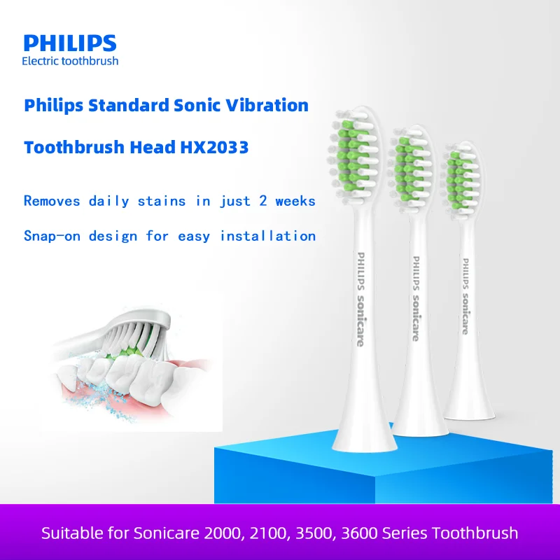 Philips Gentle Clean Whitening HX2033/02 Brush Head Suitable for Sonicare 2000 2100 3500 3600 Series Set of 3 Brush Heads