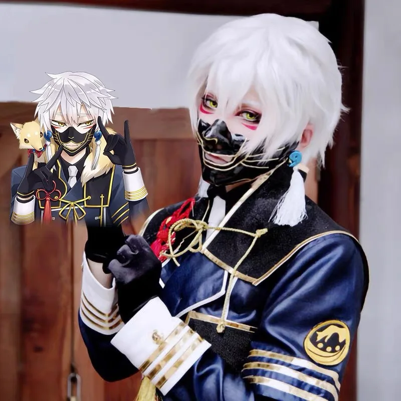 

Touken Ranbu Online Nakigitsune черная маска для косплея серебряный парик Хэллоуин карнавал косплей парики аксессуары для костюмов реквизит